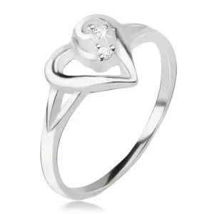 Srebrni 925 prsten, asimetrična silueta srca, prozirni umjetni diajmanti - Veličina: 50