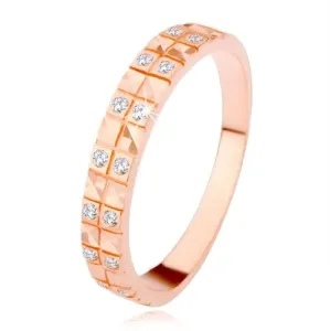Srebrni 925 prsten bakrene boje, dijamantni rez, prozirni cirkoni - Veličina: 54