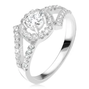 Srebrni 925 prsten, dvostruki krakovi, okrugli umjetni dijamanat sa obrubom - Veličina: 51