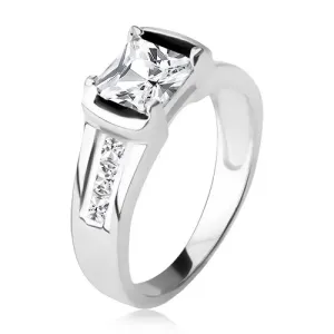Srebrni 925 prsten, prozirni kvadratni cirkon, tri umjetna dijamanta - Veličina: 50