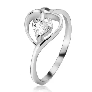 Srebrni prsten, oblik srca s prozirnim cirkonom - Veličina: 49