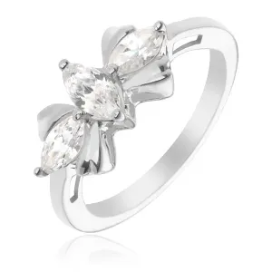 Srebrni prsten - vrpca s tri prozirna lažna dijamanta - Veličina: 59