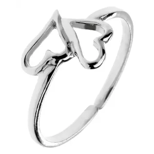 Sterling srebrni prsten - dva asimetrična srca, podesiva veličina