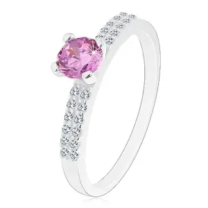 Svjetlucavi prsten od srebra 925, okrugli cirkon ružičaste boje, dvostruka linija - Veličina: 50