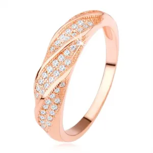Vjenčani prsten od srebra 925, bakrena boja, kose linije prozirnih cirkona - Veličina: 50