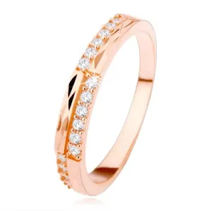 Vjenčani prsten od srebra 925 bakrene boje, prozirni cirkoni i dijamantski rez - Veličina: 54