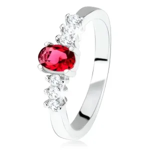 Vjenčani prsten od srebra 925, ovalni crveni kamen, prozirni cirkoni - Veličina: 50