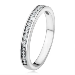 Vjenčani prsten od srebra 925, uski krakovi, vodoravna linija prozirnih cirkona - Veličina: 57