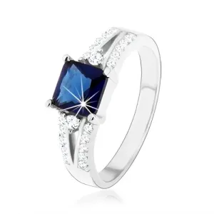 Zaručnički prsten, 925 srebro, četvrtasti plavi cirkon, ukrašeni krakovi - Veličina: 52