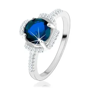 Zaručnički prsten, 925 srebro, plavi cvijet, latice s prozirnim cirkonima - Veličina: 59