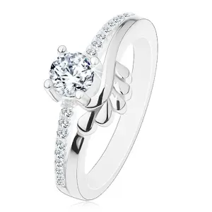 Zaručnički prsten, 925 srebro, prozirni cirkon i sjajni krakovi, listići - Veličina: 47