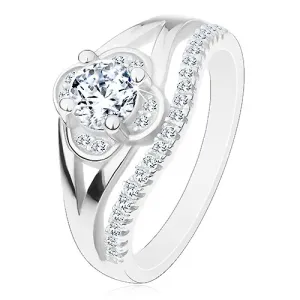 Zaručnički prsten, 925 srebro, prozirni cirkonski cvijet i linija sitnih cirkona - Veličina: 50
