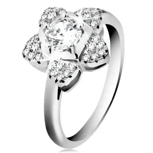 Zaručnički prsten, 925 srebro, sjajni prozirni cirkonski cvijet - Veličina: 51