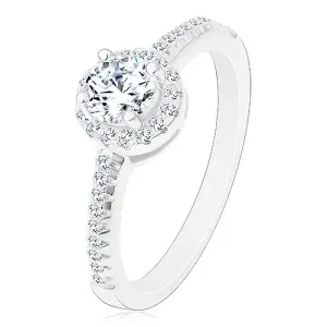 Zaručnički prsten - 925 srebro, svjetlucavi okrugli prozirni cirkon u sjajnom krugu - Veličina: 63