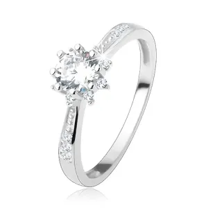 Zaručnički prsten - 925 srebro, ukrašena linija, svjetlucavi cvijet s cirkonima - Veličina: 50