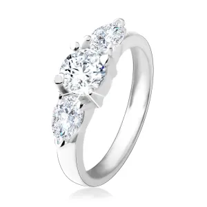 Zaručnički prsten izrađen od 925 srebra, okrugli cirkon, dvije prozirne suze - Veličina: 48