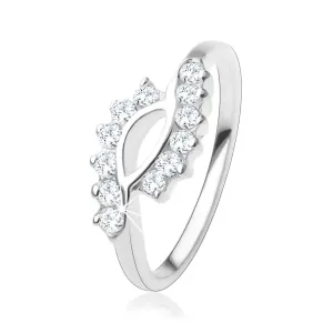 Zaručnički prsten izrađen od 925 srebra, valoviti krajevi krakova, prozirni cirkoni - Veličina: 56