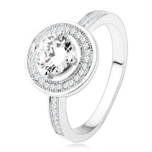Zaručnički prsten od 925 srebra, krug i krakovi ukrašeni sa cirkonima, prozirni kamen - Veličina: 65