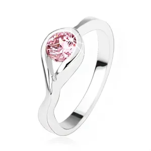 Zaručnički prsten od 925 srebra, okrugli ružičasti cirkon, zakrivljena linija - Veličina: 52