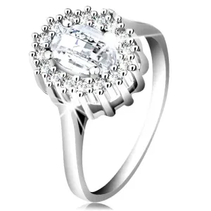 Zaručnički prsten od 925 srebra, ovalni brušeni cirkon, rub koji se sastoji od malih cirkona - Veličina: 60