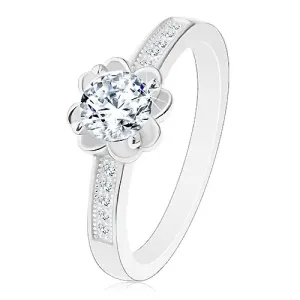 Zaručnički prsten od srebra 925, prozirni svjetlucavi cvijet, ukrašena ramena - Veličina: 54