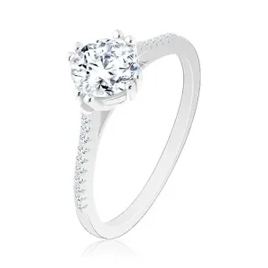 Zaručnički prsten od srebra 925, uski svjetlucavi krakovi, okrugao cirkon - Veličina: 59