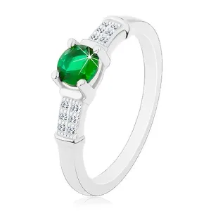 Zaručnički prsten, srebro 925, cirkonski krakovi, okrugli zeleni cirkon - Veličina: 47