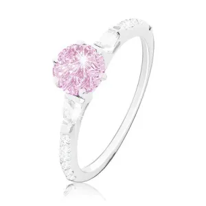 Zaručnički prsten, srebro 925, okrugli ružičasti cirkon, svjetlucava ramena - Veličina: 54