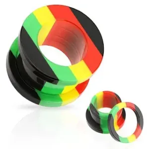 Akrilni tunel za uho, trake crvene, žute, zelene i crne boje - Širina: 14 mm
