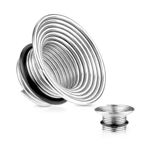 Tunel za uho od nehrđajućeg čelika, srebrna boja, spirala sa gumenim obručem - Širina: 6 mm