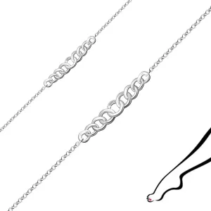 925 Srebrna narukvica za gležanj - lanac s malim okruglim karikama, ukrašen vežim karikama povezanim zajedno