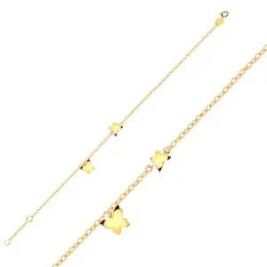 9K Zlatna narukvica - leptiri od žutog zlata, sjajni lanac oblikovan od ovalnih karika