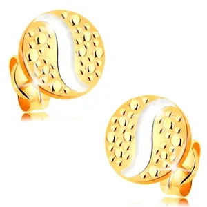 14 - karatne zlatne naušnice - krugovi s točkicama i valovima izrađenim od bijelog zlata
