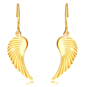 14K zlatne naušnice - velika anđeoska krila, sjajna površina, kukice