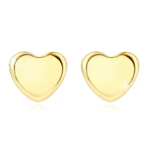14K Žuto zlatne naušnice - simetrično srce, klinovi
