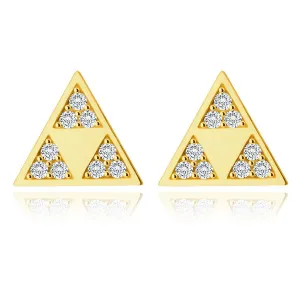375 Zlatne naušnice - sjajni trokut s tri manja trokuta ukrašeni sitnim cirkonima