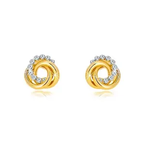 9K zlatne naušnice s cirkonima – tri isprepletena prstena