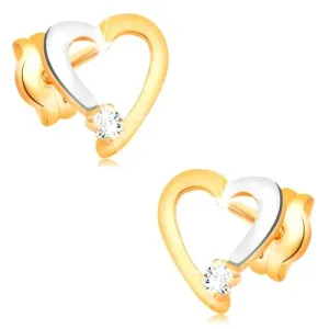Brilijantne naušnice od 14K zlata - silueta srca sa prozirnim dijamantom