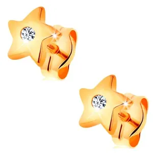 Naušnice izrađene od 14 - karatnog žutog zlata - sjajne zvijezde s prozirnim cirkonom u sredini