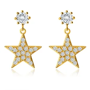 Naušnice od 14K zlata – zvijezda ukrašena cirkonima, okrugli cirkon u nosaču, dugmad
