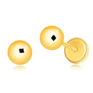 Naušnice od 585 žutog zlata - jednostavna sjajna kuglica, naušnice s navojem, 5 mm