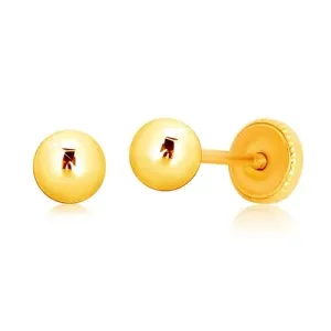 Naušnice od 9K žutog zlata - jednostavna loptica, dugmad sa vijkom, 4 mm