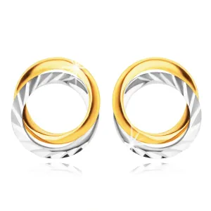 Naušnice od kombiniranog 585 zlata – dva isprepletena prstena, izduženi zarezi