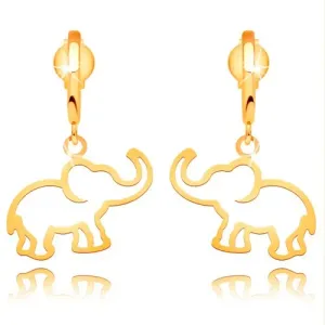 Naušnice od žutog 14K zlata - silueta slona koja visi na sjajnom luku