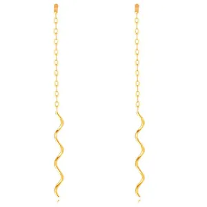 Viseće naušnice od 9K zlata - fini lančić ovalnih karika ukrašen valovitom linijom