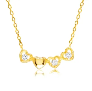 14K dijamantna ogrlica od žutog zlata - spojena srca, prozirni brilijanti