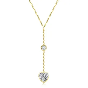 14K zlatna ogrlica od žutog zlata - lančić, okrugli i cirkon u obliku srca