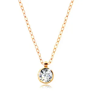 585 zlatna ogrlica - okrugli prozirni cirkon, sjajni lančić sa ovalnim karikama