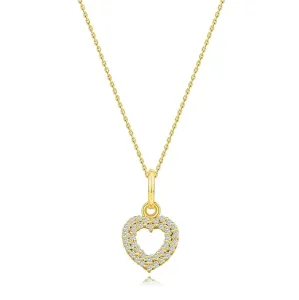 Briljantna ogrlica od 14k žutog zlata - obris srca, prozirni dijamanti