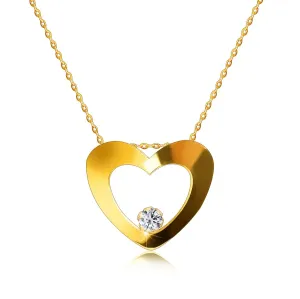 Briljantna ogrlica u žutom 375 zlatu - silueta srca sa izrezima, okrugli dijamant na dnu